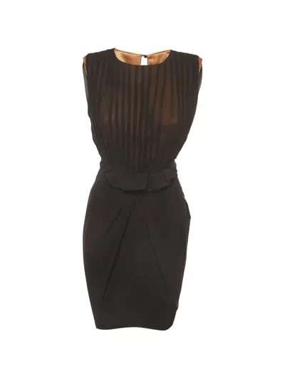Pre-owned Elisabetta Franchi Pleated Midi Dress In Black
