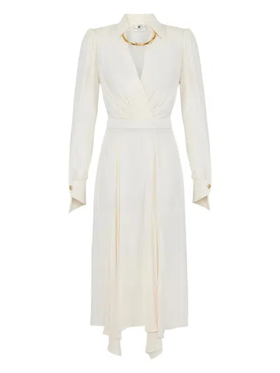 Elisabetta Franchi Pleated Midi Dress In Neutral