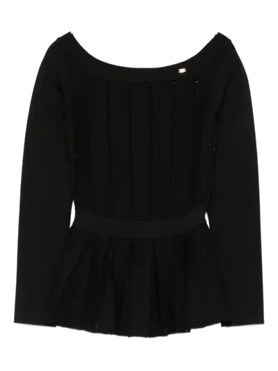 Elisabetta Franchi Pleated-panel Boat-neck Sweater In Black