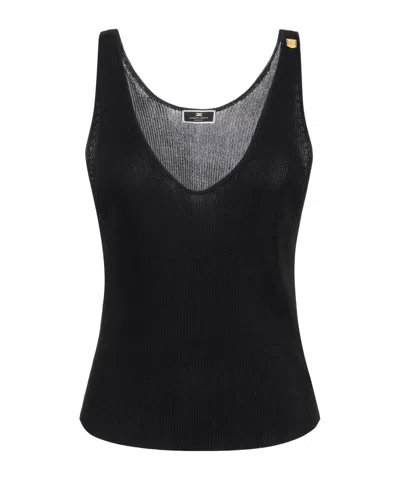 Elisabetta Franchi Pleated Rib Vest In Black