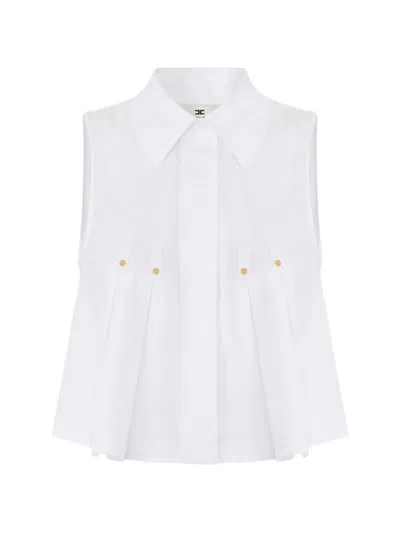 Elisabetta Franchi Shirt Sleeveless Collar Buttons Gold Tone Pleats In White