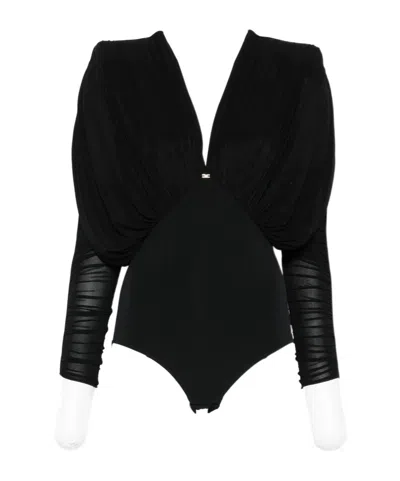 ELISABETTA FRANCHI PLEATED-SHOULDER BODYSUIT