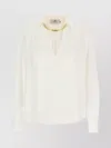 Elisabetta Franchi Pleated Shoulder Long Sleeve Shirt With Gold Hardware In White