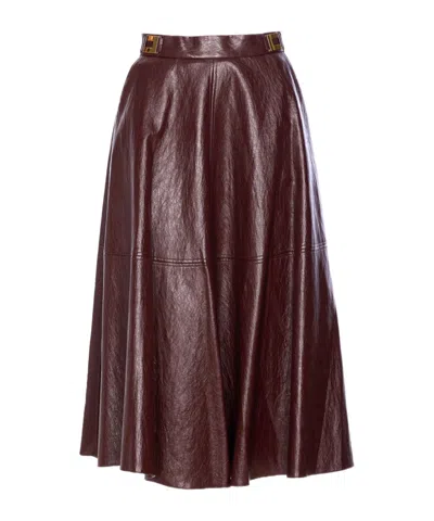 ELISABETTA FRANCHI CRACKLED PLAQUE-LOGO LEATHER-EFFECT MIDI SKIRT