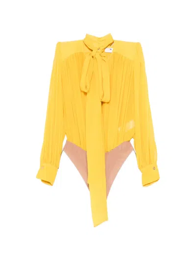 Elisabetta Franchi Silk Shirt Body And Bow Detail In Yellow