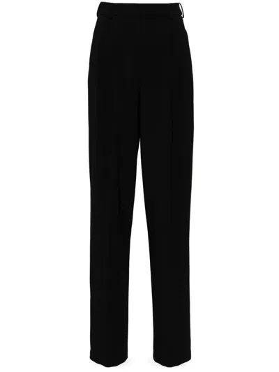 Elisabetta Franchi Stretch Crepe Straight Trousers With Horsebit In Black