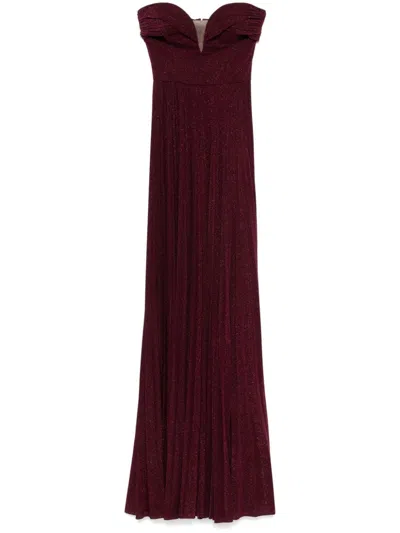 Elisabetta Franchi Women's Pleated Lurex Jersey Red Carpet Dress With Belt In Rougenoir