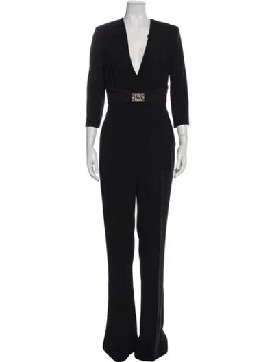 Pre-owned Elisabetta Franchi Plunge Neckline Jumpsuit In Black