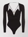 Elisabetta Franchi Plunging Neckline Jumpsuit With Ruched Strappy Back In Black