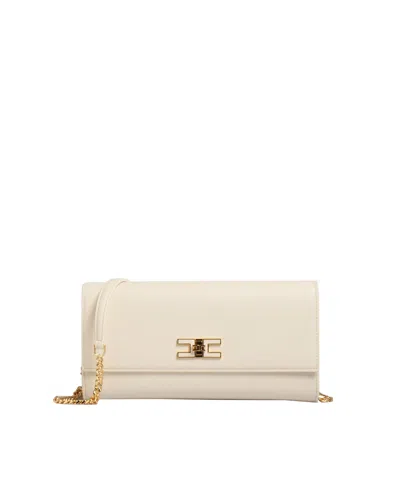 Elisabetta Franchi Pochette Con Tracolla In Metallo Dorato Burro In White