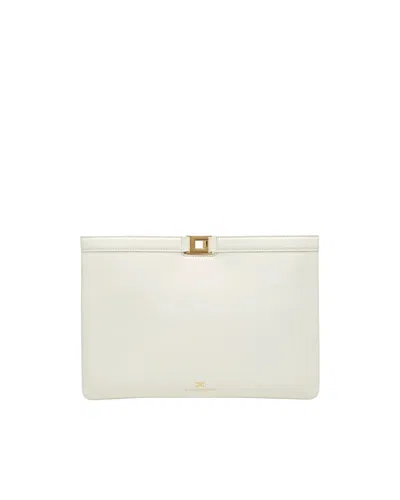 Elisabetta Franchi Rectangle Hardware Clutch Bag In White