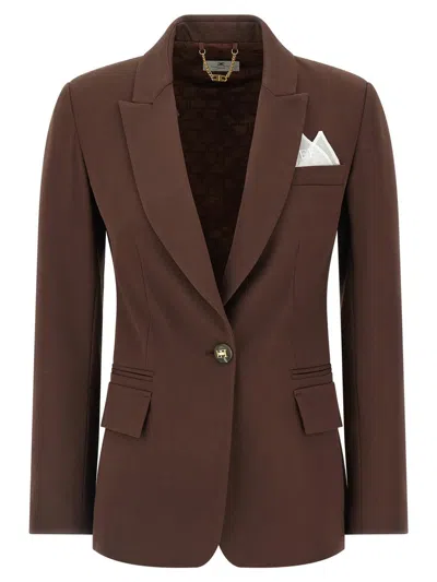 Elisabetta Franchi Single-breasted Viscose Blend Blazer In Brown