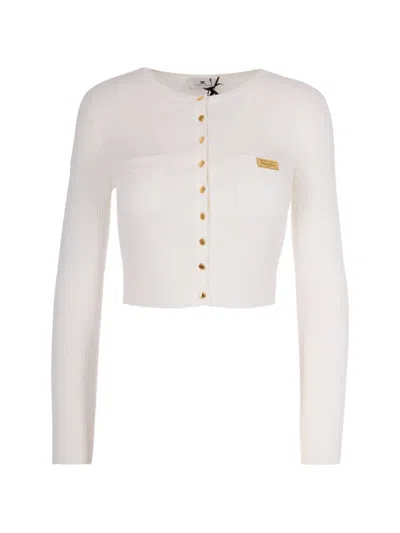 Elisabetta Franchi Pocket Buttoned Cardigan In White