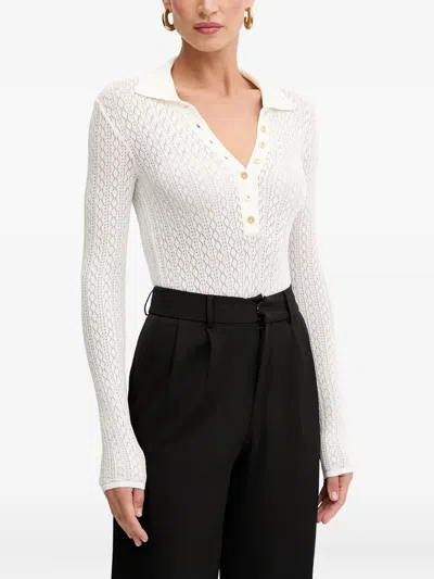 Elisabetta Franchi Pointelle-knit Polo Top In White