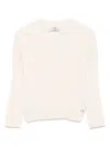 Elisabetta Franchi Beige V-neck Sweater With Side-buttoned Sleeves In Neutral