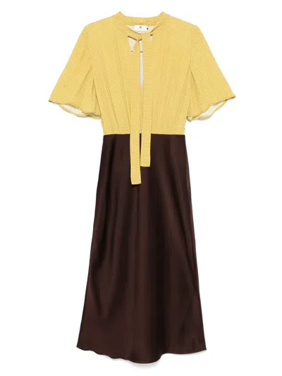 Elisabetta Franchi Abito Midi Combinato Giallo E Marrone In Beige E Bianco