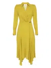 Elisabetta Franchi Crepe Asymmetric Midi Dress In Yellow