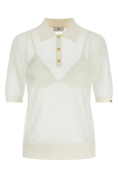 Elisabetta Franchi Ribbed Bra And Polo Shirt Set In White