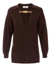 Elisabetta Franchi Knitwear Collared Design Long Sleeves Ribbed Texture V-neckline In Brown