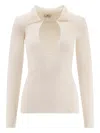 Elisabetta Franchi Polo-neck Chain-detail Top In Neutral