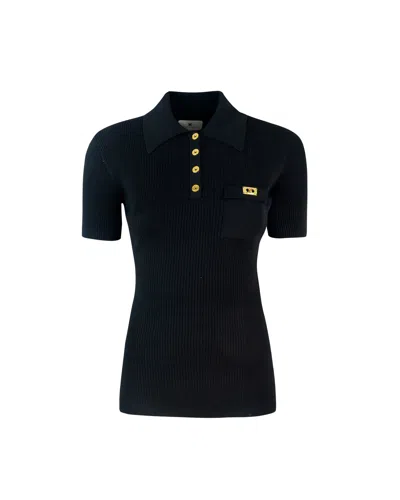 Elisabetta Franchi Polo Nera A Micro Costine Con Taschino In Black