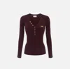 Elisabetta Franchi Burgundy Ribbed Sweater With Pocket In Brown