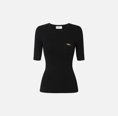 Elisabetta Franchi Ribbed Chain-embellished Top In Black