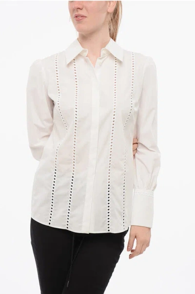 Elisabetta Franchi Popeline Shirt With Broderie Anglaise Details In White