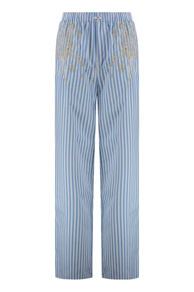 Elisabetta Franchi Poplin Cotton Trousers In Blue