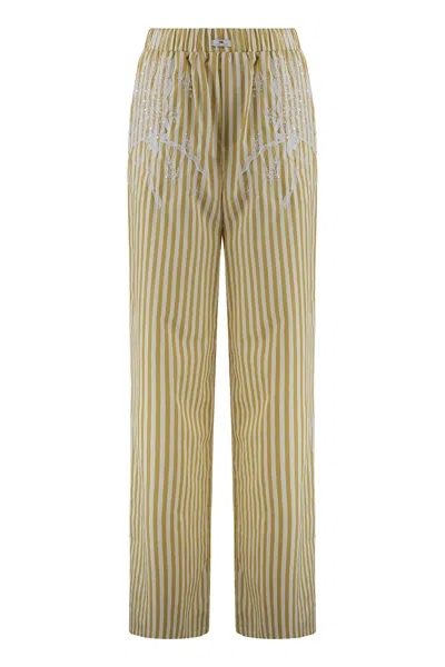 Elisabetta Franchi Poplin Cotton Trousers In Green