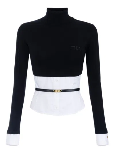 Elisabetta Franchi Poplin-insert High-neck Top In Multi