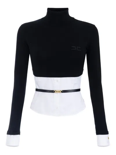 Elisabetta Franchi Poplin-insert Turtleneck Top In Multi