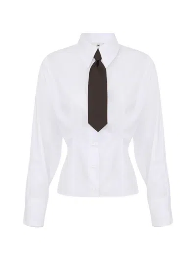 Elisabetta Franchi Poplin Shirt With Bow Tie In Weiss
