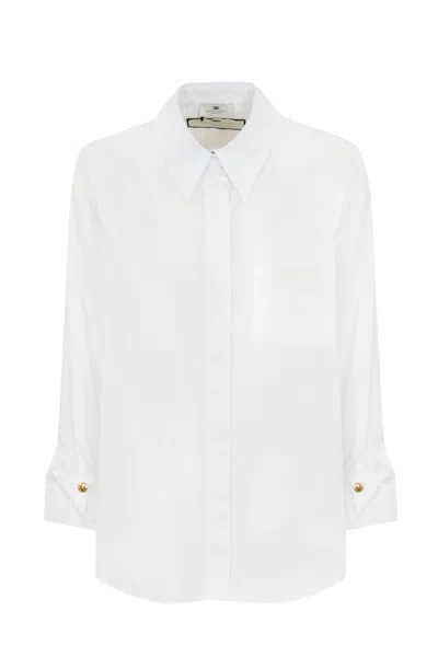 Elisabetta Franchi Poplin Shirt With Embroidered Logo In Bianco