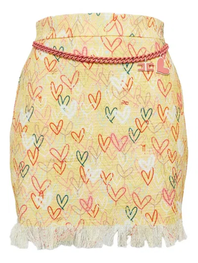 Pre-owned Elisabetta Franchi  Heart-pattern Fringe Skirt In Yellow