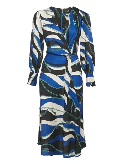 Pre-owned Elisabetta Franchi  Wave-print Wrap Midi Dress