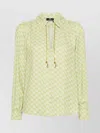 Elisabetta Franchi Printed Chain Detail V-neck Tops In Green