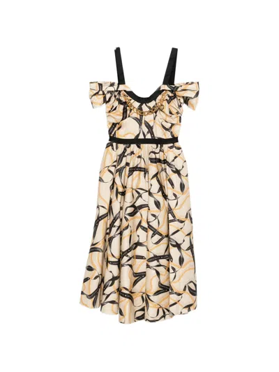 Elisabetta Franchi Printed Cotton Midi Dress In Neutral