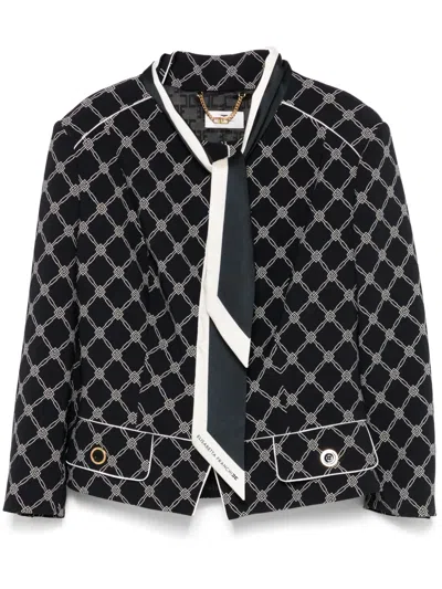 Elisabetta Franchi Printed Crepe Jacket In Black