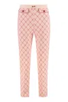 Elisabetta Franchi Geometric Pattern Slim Fit Trousers In Pink