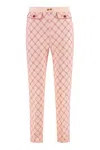 Elisabetta Franchi Geometric Pattern Slim Fit Trousers In Pink