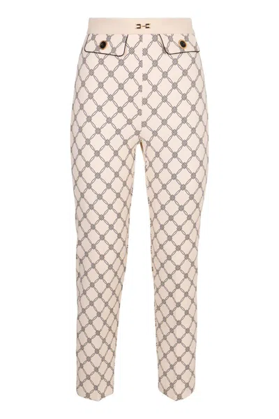 Elisabetta Franchi Printed Cropped Trousers In Green