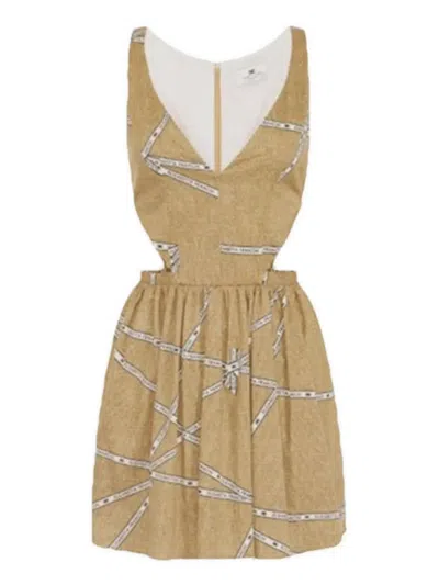 Elisabetta Franchi Printed Cut-out Mini Dress In Brown