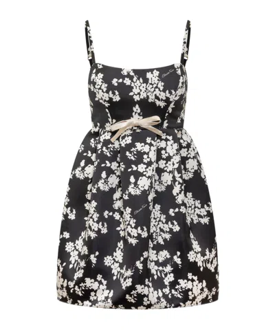 Elisabetta Franchi Doll Dress In Printed Duchess Satin In Black
