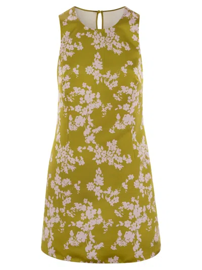 ELISABETTA FRANCHI PRINTED DUCHESSE AND TULLE DRESS