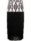 Elisabetta Franchi Printed Fringed Midi Skirt In Neutrals