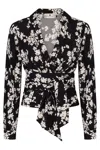 Elisabetta Franchi Georgette Blouse With Floral Pattern And Waist Sash In Black