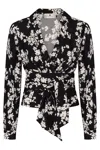 Elisabetta Franchi Georgette Blouse With Floral Pattern And Waist Sash In Black
