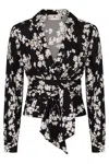 Elisabetta Franchi Georgette Blouse With Floral Pattern And Waist Sash In Black