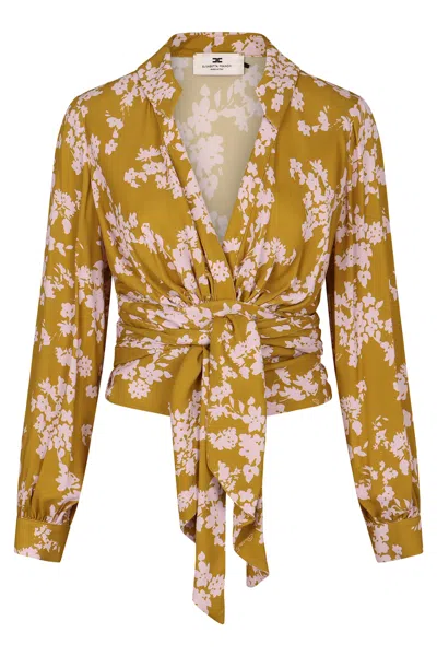 Elisabetta Franchi Printed Georgette Blouse In Yellow